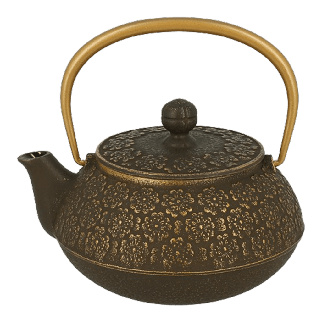Théière en fonte japonaise fleurs noires et or 65cl