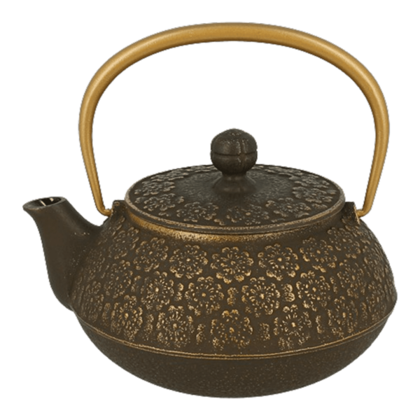 Théière en fonte japonaise fleurs noires et or 65cl