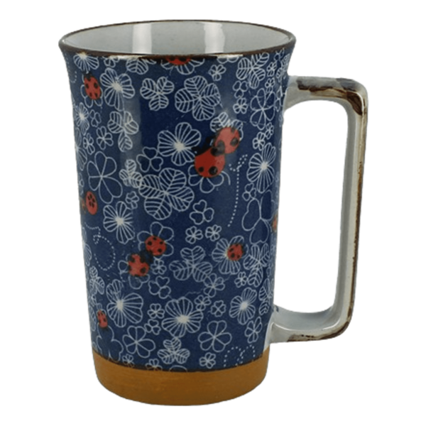 Mug en céramique japonaise motif bleu coccinelles