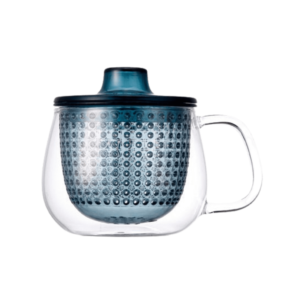 Mug en verre et son infuseur bleu