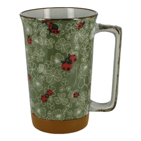 Mug en céramique japonaise motif vert coccinelles