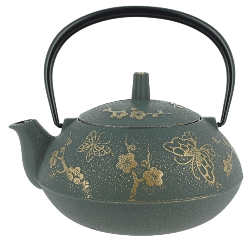 Théière en fonte japonaise papillons bleu vert 60cl