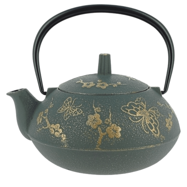 Théière en fonte japonaise papillons bleu vert 60cl