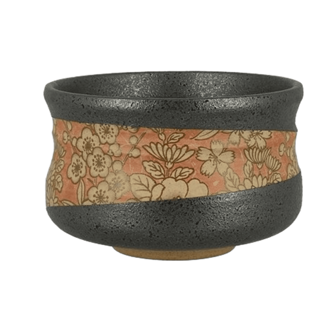 Bol à matcha noir bande de fleurs
